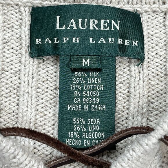 Lauren Ralph Lauren Sweater Womans M Fisherman Silk Linen Cotton Leather Tie - Picture 3 of 8